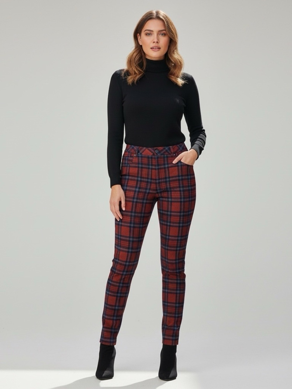 Avec Les Filles Red/Blue Plaid Sim Trousers Size M